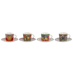 Juego de Tazas con Platos Home ESPRIT Amarillo Rojo Porcelana 12,5 x 12,5 x 1,5 cm (4 Unidades) - Marca: Home ESPRIT - EAN: 8424002160111