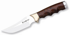 Faca Safari 9402 Miguel Nieto 29 cm, chapa de aço de 17 cms e mango de madeira com vigor e azeite com capa de couro premium (Brown)