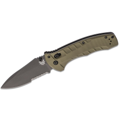 Couteau combiné tactique Benchmade STE-980SBK à cran d'arrêt AXIS lame noire Drop Point Premium lame en acier inoxydable CPM-S30V (58-60 HRC), 21,84 cm et manche en G10 vert olive et doublure en acier inoxydable