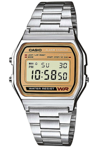 Casio Unisex-Uhr, Modell A158WEA-9EF. Uhr aus Kunstharz, Metallarmband und Zifferblatt aus Gelbgold. Unisex Digitale Uhr. WR 30 mt.