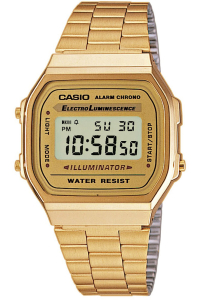 Reloj Casio A168WG-9E Resina correa color: Oro Amarillo Dial LCD Digital Unisex