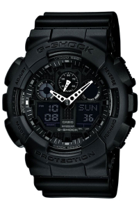 Relógio Casio Men's Watch, Modelo GA-100-1A1ER. Relógio de resina, bracelete preto e mostrador preto. Relógio Analógico / Digital Masculino. WR 200 mt.