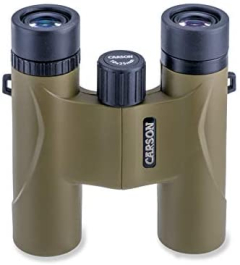 Prismáticos Carson Stinger 10x25 mm de Aumento, compactos y Ligeros, Lentes con Revestimiento múltiple - Incluye Funda, Correa de muñeca y paño de Limpieza - Verde Oliva (HW-025)