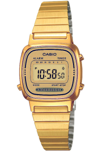 Montre Casio LA670WEGA-9EF Bracelet en résine Couleur : Or Cadran jaune LCD numérique Femmes