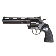 Réplica de revólver Python 6 "ou Magnum de combate, feitos de metal e puxadores de plástico, com mecanismo de simulador de carregar e disparar e girando o tambor com canon cego, não funciona, para a decoração