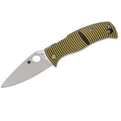 Faca de bolso Spyderco STE- C217GP Caribbean Pocket Knife 9,3 cm LC200N lâmina preta lisa de aço e cabo G-10 preto e amarelo. Inclui clipe ambidextro
