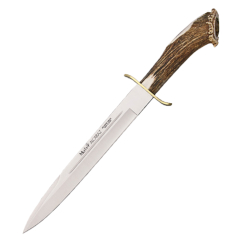 Coltello da caccia Muela Alcaraz ALCARAZ-19S, pugno in corno di cervo con rosetta e ottone, peso 375 grammi + carta regalo multiuso