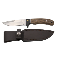 Jagdmesser Third 12051ZW, mit 440er Stahlklinge 10,6 cm satiniert, mango in Zebrano und schwarzem Holz, mit Lederbezug