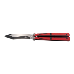Navaja de abanico Third K2805RDK hoja de acero 420 acabado satinado de 12,6 cm con corte en negro, mango de acero inox y aluminio rojo con tridente negro