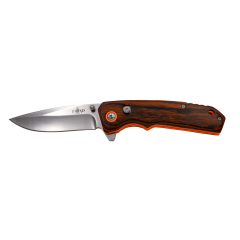 Navaja  Third, mango de madera con lineas en naranja, hoja de acero inox de 8,5 cm, bloqueo eje, total 19,9 cm, K4108W, herramienta para uso deportivo, pesca y caza