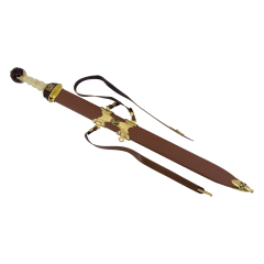 Espada romana Spatha de caballería S3004, pomo, guarda y empuñadura acabados en níquel, longitud 104'5 cm, hoja de acero, con funda detalles en níquel