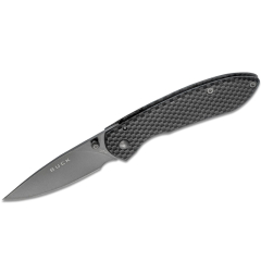 Buck Knives STE-0327CFS 327 Nobleman™ in fibra di carbonio con lama in acciaio inox 440A rivestita in titanio da 6,7 cm e manico in acciaio inox con motivo in fibra di carbonio. Clip rivestita in titanio 
