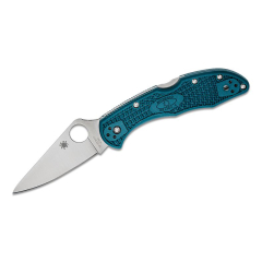 Spyderco STE-C11FPK390 Delica 4 Lightweight Drop Point Taschenmesser aus Bohler K390 Microclean 7,4 cm satiniertem Werkzeugstahl mit blauem FRN Griff. Beidseitiger Taschenclip aus Edelstahl.