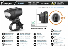 Favour Favour Led Rechargeable Bicycle Light White Créer 300 Lumens Black avec 360° Swivel Mount B0417 B0417