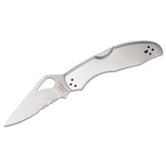 Spyderco STE-BY04PS2 Byrd Meadowlark 2 coltello pieghevole con lama combinata in acciaio inossidabile 8Cr13MoV de finitura satinata de 7,5 cm de lungo, manico de acciaio inossidabile. Include clip de tasca ambidestra multiposizione.