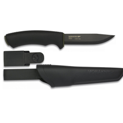 Morakniv STE-10791 Couteau de Bushcraft BlackLame noire à haute teneur en de carbone de 10,9 cm avec, manche de caoutchouc de couleur noire et aiguisoir de diamant. Y compris étui de plastique de couleur noire avec clip, sous blister. 