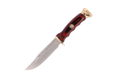 Cuchillo de caza Muela BWF BWF-10, puño de madera prensada coral y latón, contiene pin decorativo, hoja de 10 cm + tarjeta multiusos de regalo