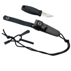 Morakniv STE-12629 Coltello de Eldris Hunting, Lama de acciaio inox Sandvik 12C27 de 5,9 cm e manico de polimero iniettato de colore nero. Include pietra focaia, paracord e chiusura di sicurezza.