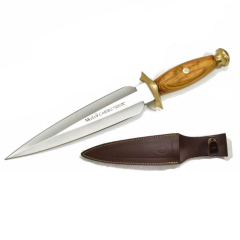 Coltello da caccia Muela Caribu CARIBU.OL, manico in legno d'ulivo e ottone, lama da 22 cm, peso 330 grammi + carta regalo multiuso