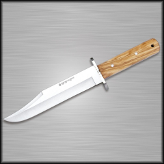 Mountain coltello Bowie Big Game 11044 Miguel Nieto di 32,5 cm, con lama in acciaio di 19,5 cm e mango di legno di ulivo con copertura di pelle di prima qualità (marrone).