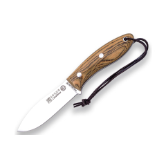 Couteau canadien Joker CB114-P avec mango Embout buccal en bois et lame de 10,5 cm en acier Sandvik 14c28n, 160 grammes, comprend un étui en cuir avec silex + carte-cadeau multifonctionnelle.