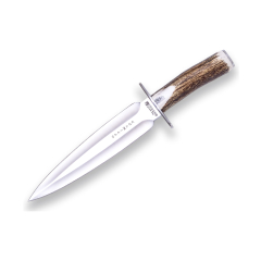 Coltello da caccia Joker "Fang" CC108, lama 21,5 cm, manico in corno di cervo, include fodero in pelle marrone, strumento per la pesca, la caccia, il campeggio e il trekking.
