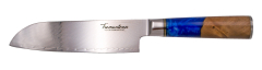 Cuchillo de cocina Tramuntana modelo CD03 Santoku hoja de acero de damasco VG10 de 67 capas de 18,8 cm, mango de madera estabilizada con epoxi, con caja de presentación. Artículo de importación.