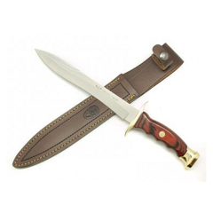 Cuchillo de caza Muela Chevreuil CHEVREUIL-22R, hoja MOVA de 22 cm, puño de madera prensada coral y latón + tarjeta multiusos de regalo