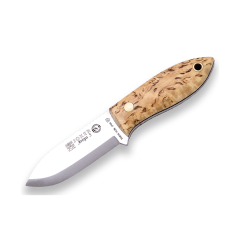 Couteau de brousse Joker "S Wasp" CL121, mango bouleau frisé, lame de 8 cm avec poignée dorsale, comprend un étui en cuir brun, outil de pêche, de chasse, de camping et de randonnée