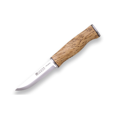 Faca de Monte Joker "Puukko" CL127, mango bétula encaracolada, lâmina de 10 cm em aço Sandvik 14C28N, inclui bainha de couro marrom, ferramenta para pesca, caça, acampamento e caminhadas