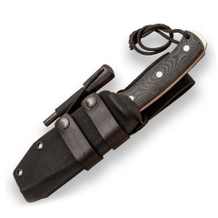 Cuchillo Bushcraft Joker "Nomad" CM125-F, hoja de 12,7 cm, mango micarta canvas Negra, funda Kydex con pedernal, Herramienta de pesca, caza, camping y senderismo