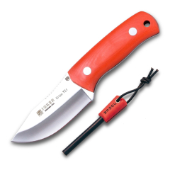 Cuchillo desollador "Erizo" TS1 Joker CN81-P, hoja de 7,5 cm, mango Canvas Micarta Naranja, funda de cuero negro, Herramienta de pesca, caza, camping y senderismo