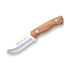 Cuchillo Bushcraft Joker "Arrui 9" CO64, hoja de 9 cm, mango de madera de olivo, incluye funda de cuero marrón, Herramienta de pesca, caza, camping y senderismo