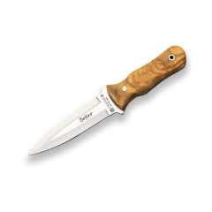 Cuchillo botero Joker "Botero" CO67 con cachas en madera de olivo y hoja de un solo filo de 13 cm, funda de cuero, herramienta de pesca, caza, camping y senderismo