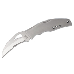 Spyderco STE-BY07PS Faca dobrável Byrd Crossbill com de lâmina combinada em forma de cometa em Aço Inoxidável 8Cr13MoV de acabamento acetinado de 8,9 cm de de comprimento, cabo de aço inoxidável. Inclui clip de bolso multiposições