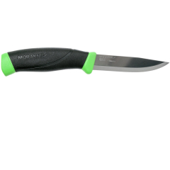 Morakniv STE-12091 Coltello Survival Companion de con lama de in acciaio inox Sandvik 12C27 de 10,4 cm e manico de in gomma antiscivolo verde/nero.  Include fodero in plastica dura con chiusura a scatto e clip per cintura o imbracatura. In confezione blis