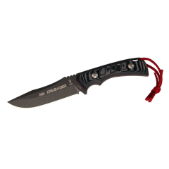 Cuchillo de caza enterizo Muela Crusader-13M.N, Cachas Micarta en color negro, Hoja negra de 12,5 cm de acero X50CrMoV15. Cuchillo + Tarjeta multiusos de regalo.