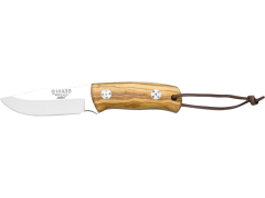Cuchillo Bushcraft Joker "Rabbit" CO76, hoja Inox MOVA de 8,5 cm, con cachas en madera de olivo, funda de cuero, herramienta de pesca, caza, camping y senderismo