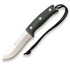 OSO TS1 Joker CV140 Survival Knife, manico in micarta verde e iuta, lama da 11 cm, fodero in pelle nera, Pesca, caccia, campeggio ed escursionismo    