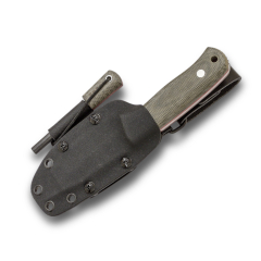Couteau de survie sportif Joker "Hedgehog" TS2 CV142-F, Manche en toile micarta verte, lame 9,5 cm de, avec étui Kydex et pierre à feu, Tool de pêche, chasse, camping &amp; randonnée.