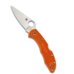 Spyderco STE-C11FPOR Delica 4 Coltello tascabile leggero a filo liscio con lama in acciaio VG-10 da 7,3 cm e manico in FRN arancione. Clip da tasca ambidestra 