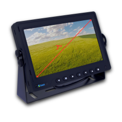 Monitor IPS visión trasera en vehículos de 7", soporta cámaras AHD 1080P, doble entrada M12, contiene marco y pie, color negro