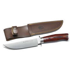 Cuchillo enterizo de caza Muela Elk ELK-14R.I, puño de madera prensada coral, hoja de 14 cm, peso 145 gramos + tarjeta multiusos de regalo