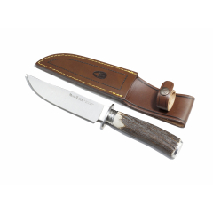 Faca de caça um pedaço Muela alces alces-14A. Eu, chifre de veado, tamanho total, virola aço inoxidável 26 cm + cartão de presente de múltiplos propósitos