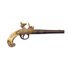 Replica della pistola a scintilla Tula, russa del XVIII secolo, in metallo e imitazione di maniglie in plastica avorio, con meccanismo di simulazione del carico e del fuoco, con canna cieca, non spara, per la decorazione