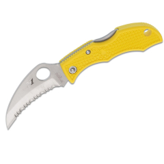 Spyderco STE-LYLS3HB Navaja llavero Ladybug 3 punta Hawkbill con hoja dentada SpyderEdge en acero H-1 y acabado satinado, de 4,8.cm de largo y mango  FRN de color amarillo. Incluye agujero para llavero