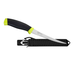 Morakniv STE-13869 Couteau à filet Companion 155 avec lame lisse of acier inoxydable of 15,5 cm, manche et étui en caoutchouc-TPE noir/vert citron of polymère of couleur noir sous blister.