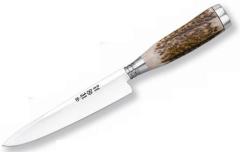 Faca Gaucho G-140 Miguel Nieto 24 cm, com chapa de aço de 14 cms e mango de chifre de veado com uma bainha da capa de pele