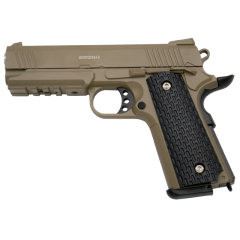Pistola Galaxy G25D Tipo Colt 1911 Warrior - Desert - Pistola Muelle Calibre 6 mm Aleación de metal y zinc - Energía 0.29 Julios - Velocidad de disparo 77m/s - 253 FPS. Ref:G25D