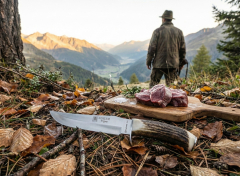 Cuchillo de monte Joker "Tigre" CC34 con puño de ciervo y hoja MOVA de 17 cm, peso 270 gramos, funda de cuero, herramienta de pesca, caza, camping y senderismo